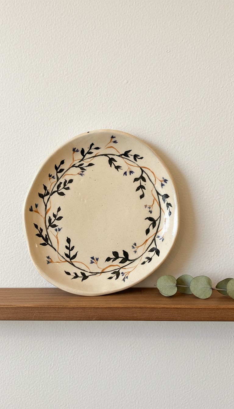 Wildflower Wreath Plate, handmade by Madhumita at Studio Mita